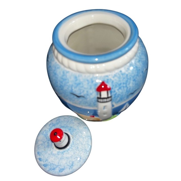 Casa Vero By ACK Hand Painted Ceramic Lighthouse Canisters Set 3 PCS - Picture 3 of 16